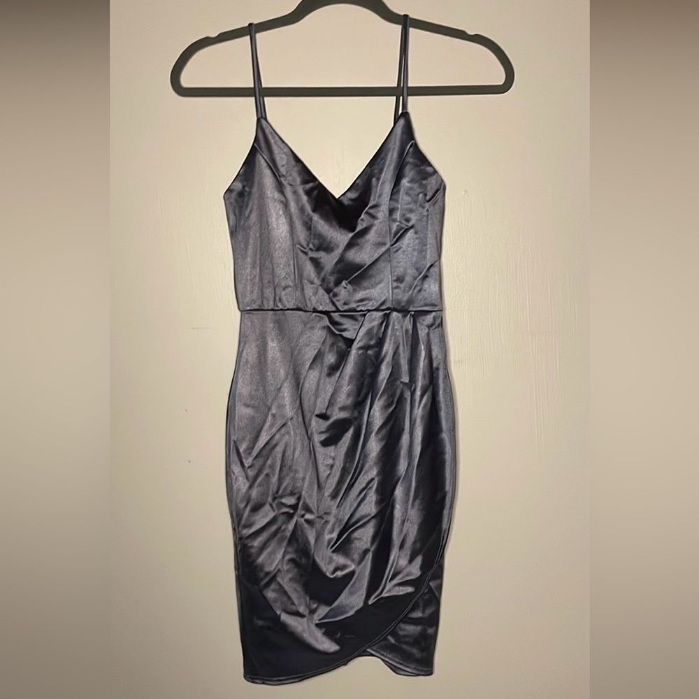 Lulu’s- Purple/Silver Faux Wrap Spaghetti Strap Mini Dress- Size XS